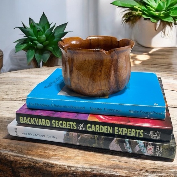 Kamagong Wood Carved Flower Design TrPlant Pot - Bowl- Vintage 5”W x 3”T - Picture 3 of 11